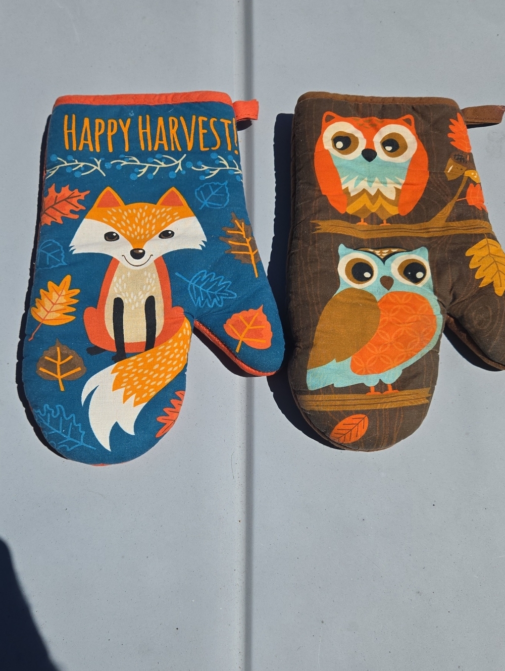 Oven mitts with autumn designs